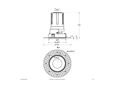 Dimensional drawing EVN F02R14SM1830L38D Downlight spot floodlight