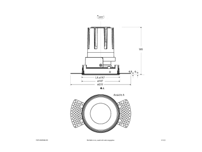 Dimensional drawing EVN F02R14SM3840L55D Downlight spot floodlight