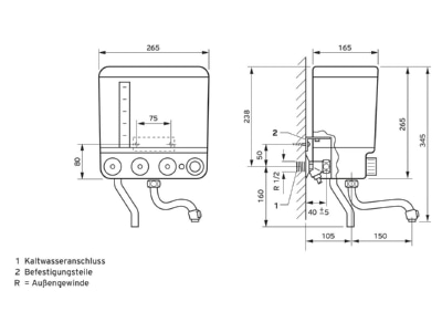 Mazeichnung Vaillant VEK 5 S br bg Kochendwassergeraet 5 Liter Inhalt
