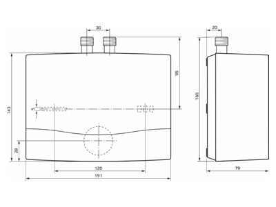 Dimensional drawing Vaillant miniVED H 6 3 Instantaneous water heater 5 7kW