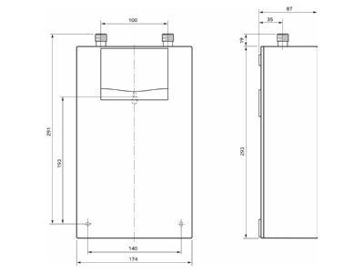 Dimensional drawing Vaillant VED E 11 13 L F Instantaneous water heater 13 5kW