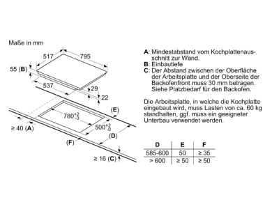 Mazeichnung 1 Siemens MDA EX845LYC1E EB Autark Kochfeld Indukt  iQ700 