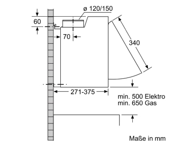 Dimensional drawing 1 Siemens MDA LE63MAC00 Modifiable cooker hood
