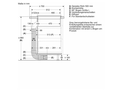 Mazeichnung Siemens MDA HZ9VDKR2 Umluftkit 1x L Bogen 