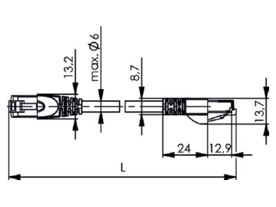 Masszeichnung Telegaertner L00006A0036 Patchkabel S FTP 6A gr 20 0m