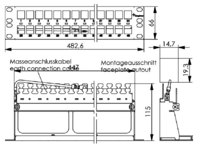 Mazeichnung Telegaertner H02025A0171 19 Zoll Modultraeger 1 5HE fuer 48AMJ Module Kupplung 