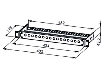Dimensional drawing Telegaertner H02030A0451 19 inch BNC panel 1U for 16 x BNC  1x16  
