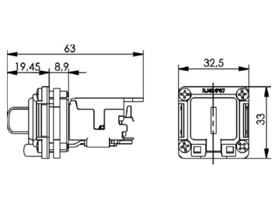 Mazeichnung Telegaertner J00020A0483 Einbauflansch IP67 m AMJ Kupplung Cat 6