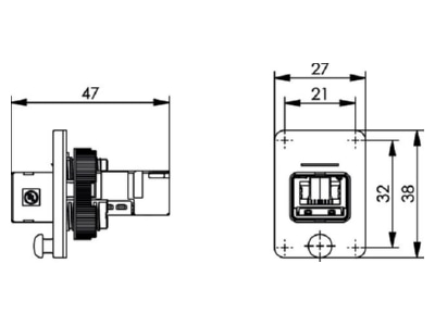 Dimensional drawing Telegaertner J80020A0005 RJ45 8 8  connector