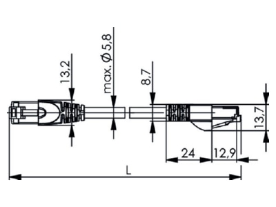 Mazeichnung Telegaertner L00003A0091 Patchkabel Cat5 gn 5 0m  SF UTP  PUR