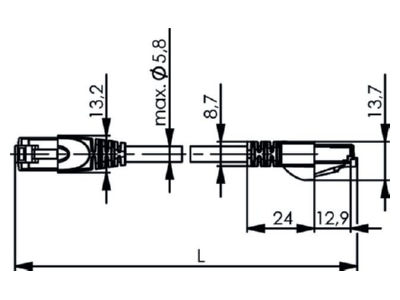 Mazeichnung Telegaertner L00006A0102 Patchkabel Cat5 gn 15 0m  SF UTP  PVC