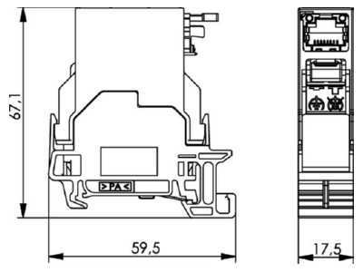 Masszeichnung Telegaertner J80023A0001 STX Tragschienen Verbinder RJ45 Modul B Cat 6A
