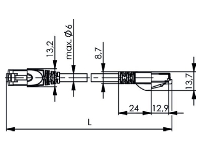 Mazeichnung Telegaertner L00005A0051 Patchkabel S FTP 6A ws 10 0m