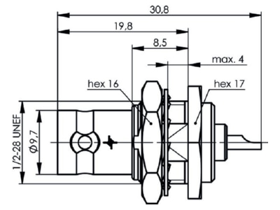 Dimensional drawing Telegaertner J01001A1225 BNC jack connector
