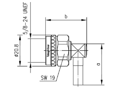 Dimensional drawing Telegaertner J01020A0035 N plug connector