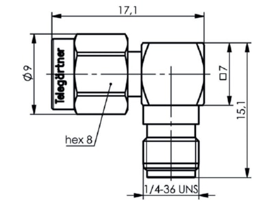 Masszeichnung Telegaertner J01154A0021 SMA Winkelkupplung