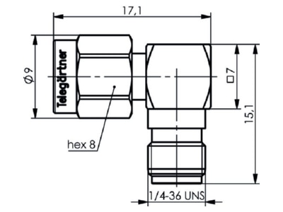 Mazeichnung Telegaertner J01154A0021 SMA Winkelkupplung