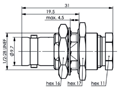 Dimensional drawing Telegaertner J01001A0051 BNC jack connector