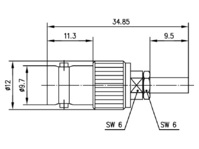 Dimensional drawing Telegaertner J01001B0060 BNC jack connector