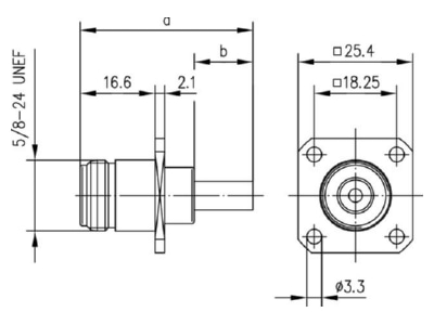 Mazeichnung Telegaertner J01021A0152 N Kabeleinbaubuchse mit Flansch Crimp G1