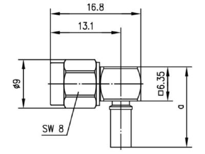 Mazeichnung Telegaertner J01150A0081 SMA Winkelstecker cr AU G5  RG223 U 