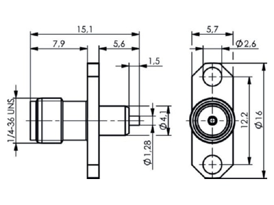 Mazeichnung Telegaertner J01151A0631 SMA Einbaubuchse mit Flansch