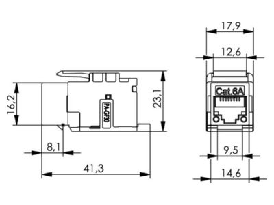 Dimensional drawing Telegaertner J00029K0050 RJ45 8 8  jack