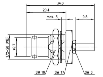 Dimensional drawing Telegaertner J01003B5032 BNC jack connector
