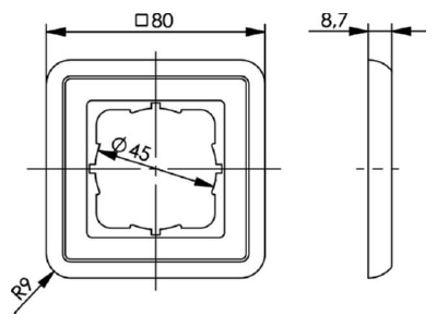 Dimensional drawing Telegaertner B00004A0021Y Frame 1 gang white