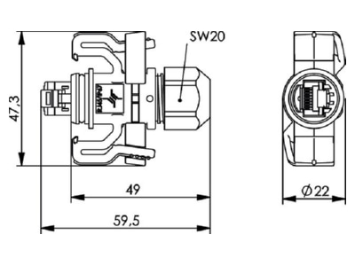 Mazeichnung Telegaertner J00026A0150 RJ45 Stecker 8 pol  8 8  IP67