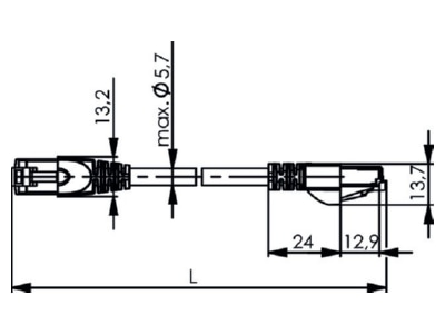 Mazeichnung Telegaertner L00000D0033 Patchkabel F UTP 5E ge 0 5m HF