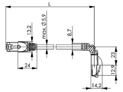 Mazeichnung Telegaertner L00000A0204 Patchkabel S FTP 6A ws 1 0m 1x90Grd