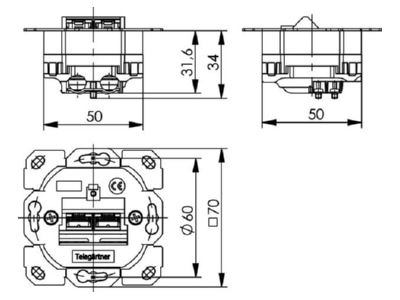 Masszeichnung Telegaertner J00020A0502 Netzwerkdose 2fach 