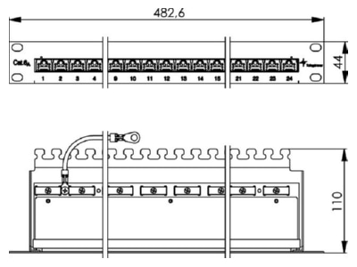 Mazeichnung Telegaertner J02023A0050 PatchPanel MPP24 HS Cat 6A RAL 7035