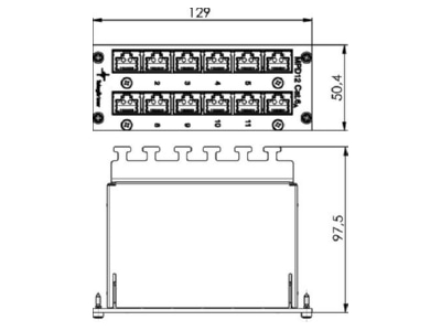 Dimensional drawing Telegaertner J02022A0055 Patch panel copper 12x RJ45 8 8