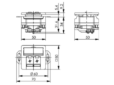 Dimensional drawing Telegaertner J00020A0503 RJ45 8 8  Data outlet 6A  IEC  white