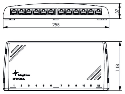 Masszeichnung Telegaertner J02022A0054 Mini Verteiler Cat 6A MPD12 H ungeschirmt