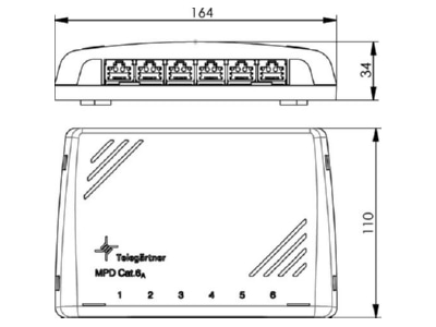 Masszeichnung Telegaertner J02021A0053 Mini Verteiler ungeschirmt MPD6 H K Cat 6