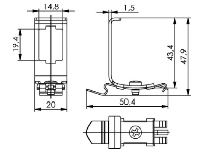 Mazeichnung Telegaertner H06000B0045 Hutschienenadapter 90 180 fuer AMJ UMJ
