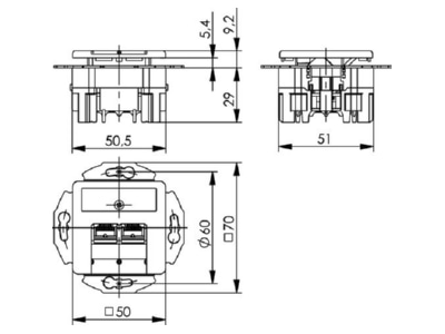 Dimensional drawing Telegaertner J00020A0508 RJ45 8 8  Data outlet 6A  IEC  white