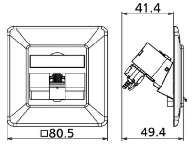 Dimensional drawing Metz TN C6Amod 1UP 270rw RJ45 8 8  Data outlet 6A  IEC  white