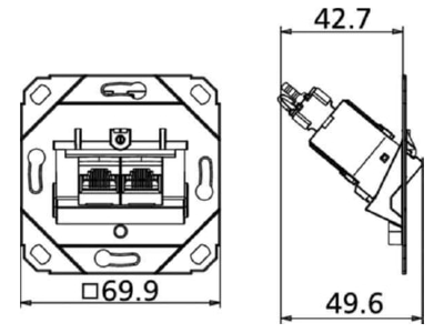 Dimensional drawing Metz TN C6Amod 2UP0 180 RJ45 8 8  Data outlet 6A  IEC 