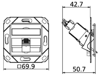 Dimensional drawing Metz TN C6Amod 1UPk 180rw RJ45 8 8  Data outlet 6A  IEC  white