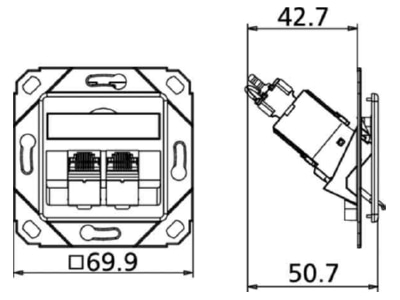 Dimensional drawing Metz TN C6Amod 2UPk 180rw RJ45 8 8  Data outlet 6A  IEC  white