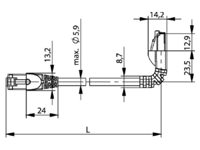 Mazeichnung Telegaertner L00001A0199 Patchkabel S FTP 6A gr 2 0m 1x270 