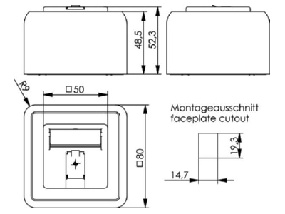 Mazeichnung Telegaertner H02000A0090 Modul Aufnahme AP 80x80 1fach aws leer