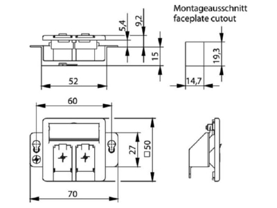 Mazeichnung Telegaertner H02010A0081 Modul Aufnahme 2fach UP 50 aws leer f BR