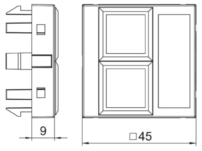 Dimensional drawing 1 OBO DTG 02LE AL1 Basic element with central cover plate
