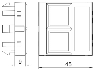 Dimensional drawing 2 OBO DTG 02LE AL1 Basic element with central cover plate