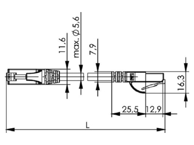 Mazeichnung Telegaertner L00000A0295 Patchkabel U UTP C 6 1 0m MP8 250 LSZH gb 1 1